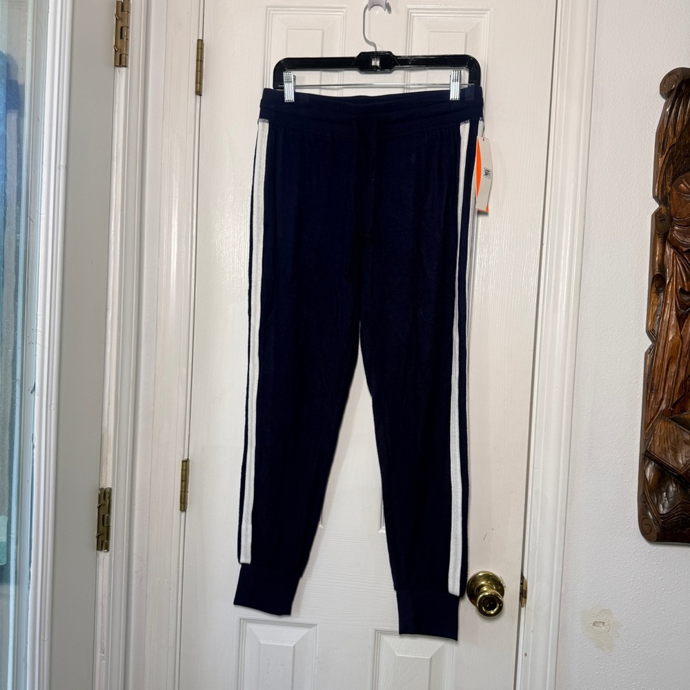 Aqua Side‎ White Stripe Knit Sweatpants Navy Blue SMALL